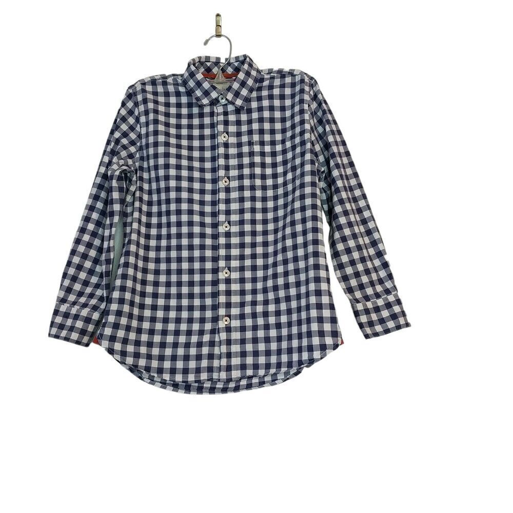 Mini Boden Boys Gingham Shirt Size 7-8Y Blue Button Up Casual Preppy